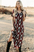 Western Geometric Print Short Sleeve Maxi Dress