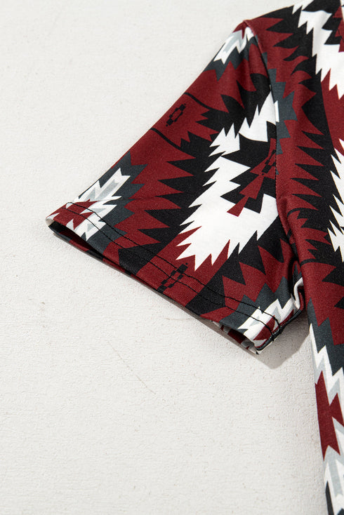Western Geometric Print Short Sleeve Maxi Dress