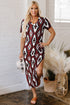 Western Geometric Print Short Sleeve Maxi Dress