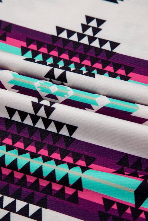 Western Geometric Print Short Sleeve Maxi Dress