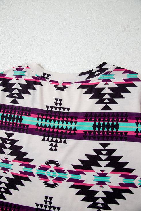 Western Geometric Print Short Sleeve Maxi Dress