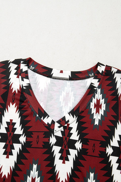 Western Geometric Print Short Sleeve Maxi Dress