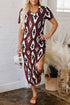 Western Geometric Print Short Sleeve Maxi Dress