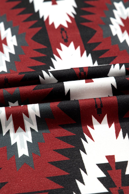 Western Geometric Print Short Sleeve Maxi Dress