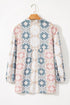 Western Geometric Print Tassel Tie Split Neck Balloon Sleeve Blouse