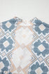 Western Geometric Print Tassel Tie Split Neck Balloon Sleeve Blouse