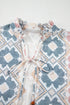 Western Geometric Print Tassel Tie Split Neck Balloon Sleeve Blouse