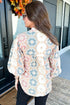 Western Geometric Print Tassel Tie Split Neck Balloon Sleeve Blouse