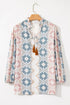 Western Geometric Print Tassel Tie Split Neck Balloon Sleeve Blouse