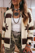Western Geometric Print Zip Front Loose Sweater Cardigan