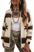 Western Geometric Print Zip Front Loose Sweater Cardigan