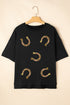 Western Glam Sequin Horseshoe Print High Low Tunic Tee