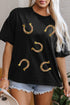 Western Glam Sequin Horseshoe Print High Low Tunic Tee
