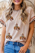 Western Glam Sequin Rodeo Patch Leopard Trim Short Sleeve Top