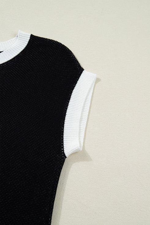 Western Goat Horseshoe Pattern Contrast Trim Short Sleeve Sweater
