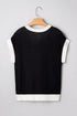 Western Goat Horseshoe Pattern Contrast Trim Short Sleeve Sweater