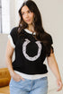 Western Goat Horseshoe Pattern Contrast Trim Short Sleeve Sweater