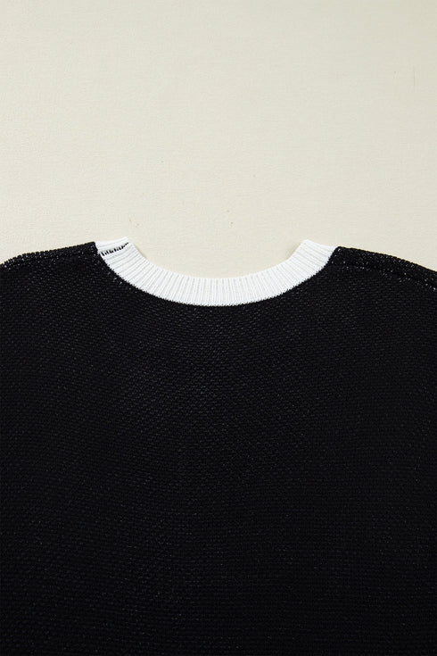 Western Goat Horseshoe Pattern Contrast Trim Short Sleeve Sweater