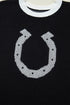 Western Goat Horseshoe Pattern Contrast Trim Short Sleeve Sweater