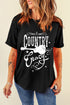 Western Graphic Letter Print Short Sleeve Crew Neck Tee
