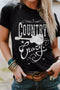 Western Graphic Letter Print Short Sleeve Crew Neck Tee