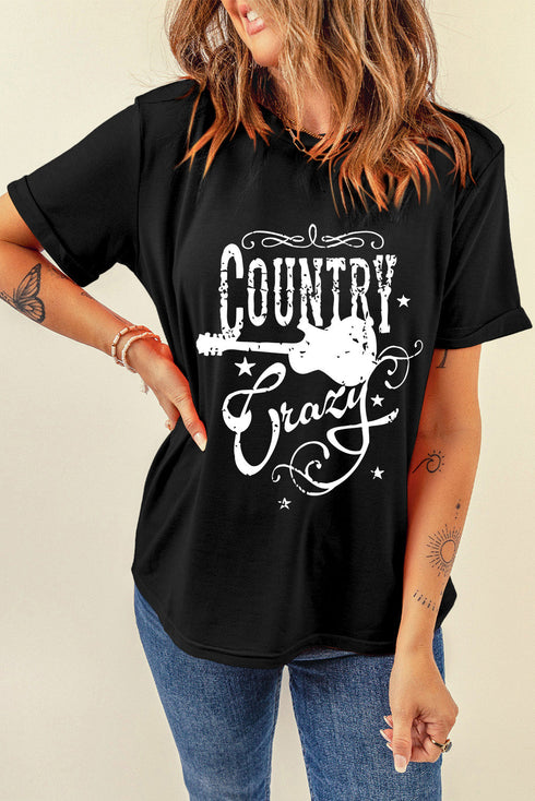 Western Graphic Letter Print Short Sleeve Crew Neck Tee