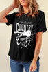 Western Graphic Letter Print Short Sleeve Crew Neck Tee