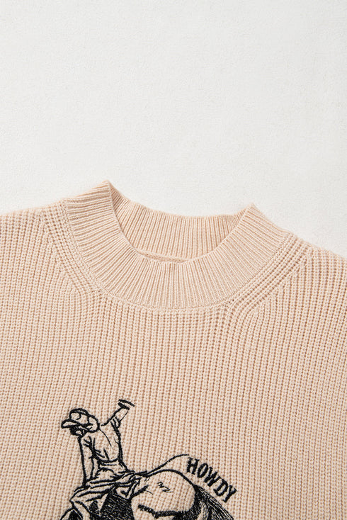 Western Graphic Mock Neck Sleeveless Ribbed Knit Top