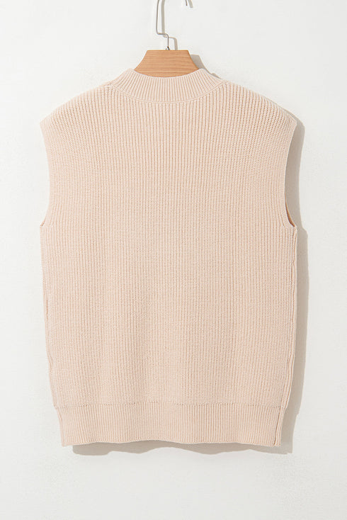 Western Graphic Mock Neck Sleeveless Ribbed Knit Top