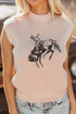 Western Graphic Mock Neck Sleeveless Ribbed Knit Top