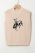 Western Graphic Mock Neck Sleeveless Ribbed Knit Top