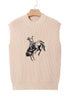 Western Graphic Mock Neck Sleeveless Ribbed Knit Top