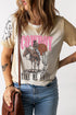 Western Graphic Print Bleached Effect Short Sleeve Tee