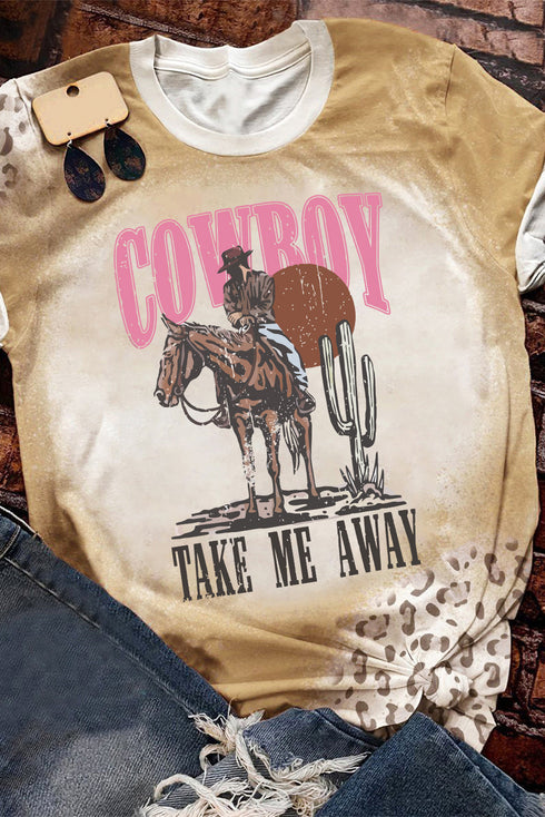 Western Graphic Print Bleached Effect Short Sleeve Tee