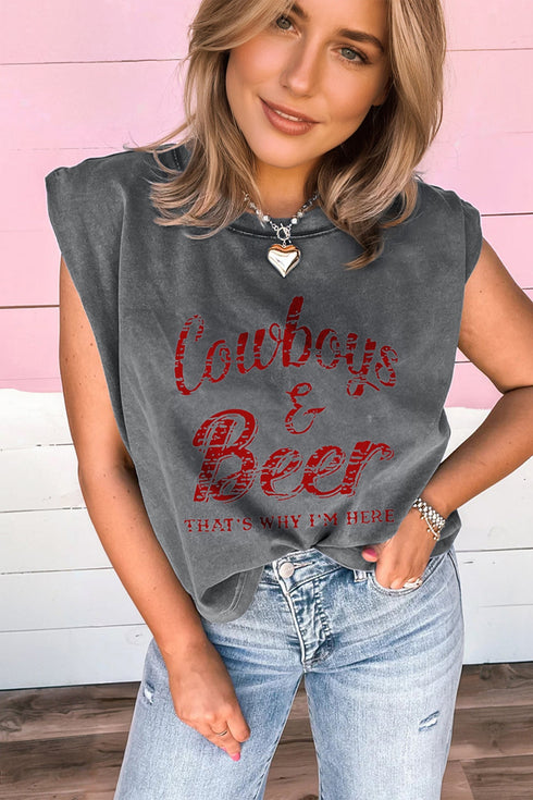 Western Graphic Print Distressed Cotton Blend Muscle Tee
