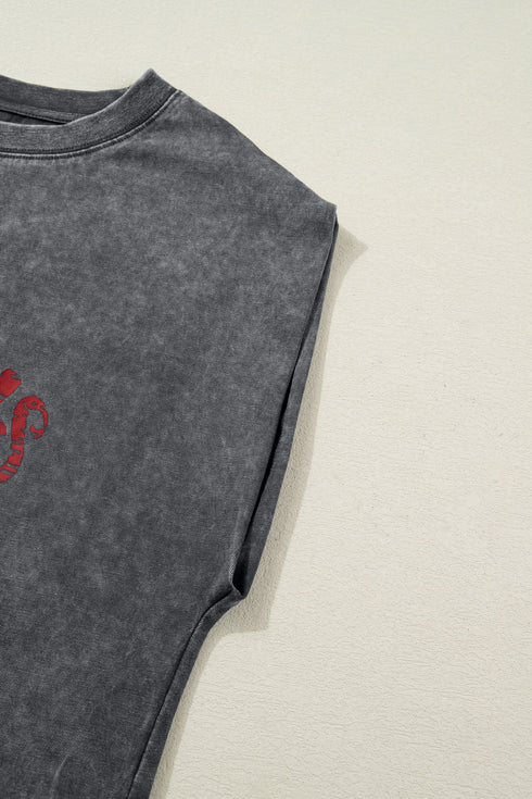 Western Graphic Print Distressed Cotton Blend Muscle Tee