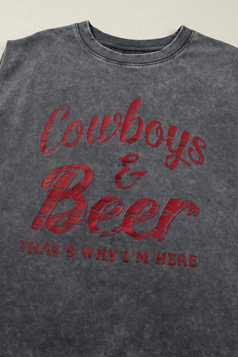 Western Graphic Print Distressed Cotton Blend Muscle Tee