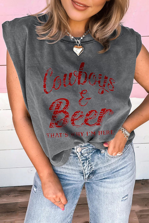 Western Graphic Print Distressed Cotton Blend Muscle Tee
