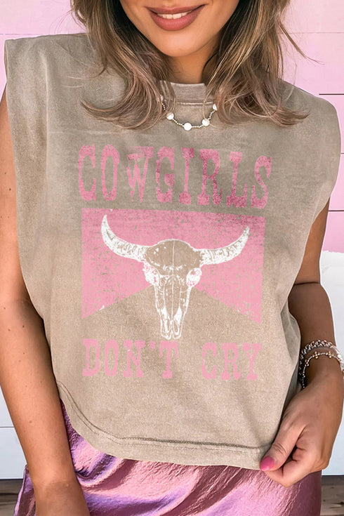 Western Graphic Print Distressed Cotton Blend Muscle Tee