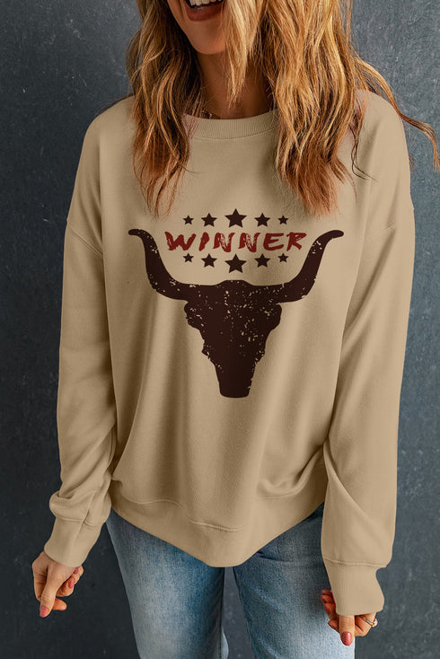 Western Graphic Print Drop Shoulder Crew Neck Sweatshirt