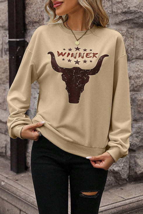 Western Graphic Print Drop Shoulder Crew Neck Sweatshirt