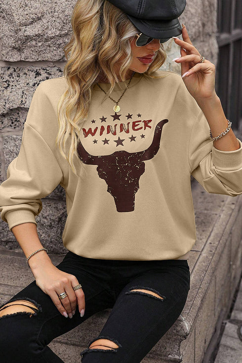 Western Graphic Print Drop Shoulder Crew Neck Sweatshirt