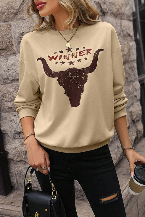 Western Graphic Print Drop Shoulder Crew Neck Sweatshirt