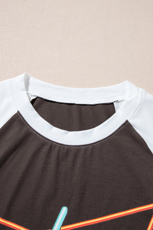 Western Graphic Print Raglan Sleeve Crew Neck Tee