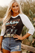 Western Graphic Print Raglan Sleeve Crew Neck Tee