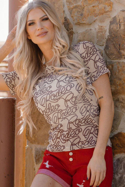 Western Graphic Print Sheer Mesh Slim Fit Tee