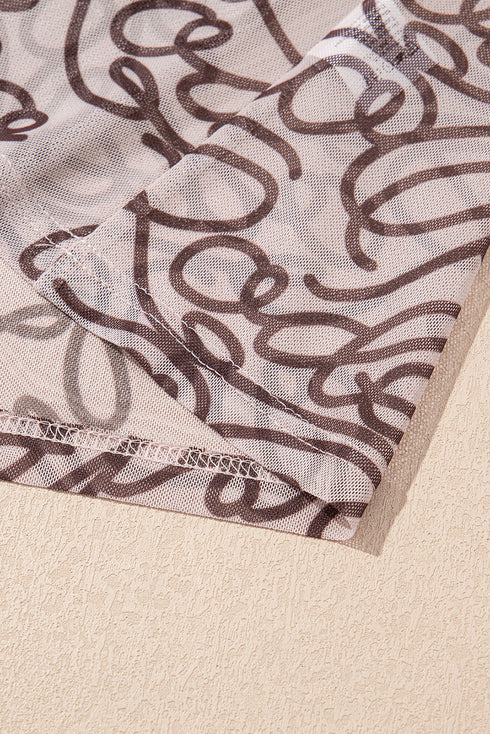 Western Graphic Print Sheer Mesh Slim Fit Tee