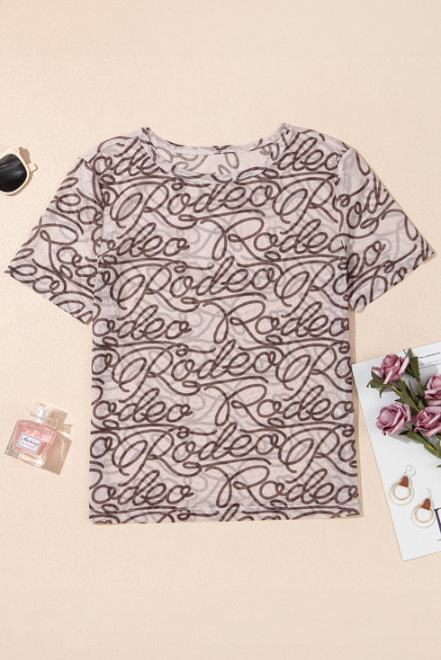 Western Graphic Print Sheer Mesh Slim Fit Tee