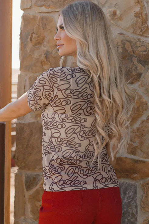 Western Graphic Print Sheer Mesh Slim Fit Tee