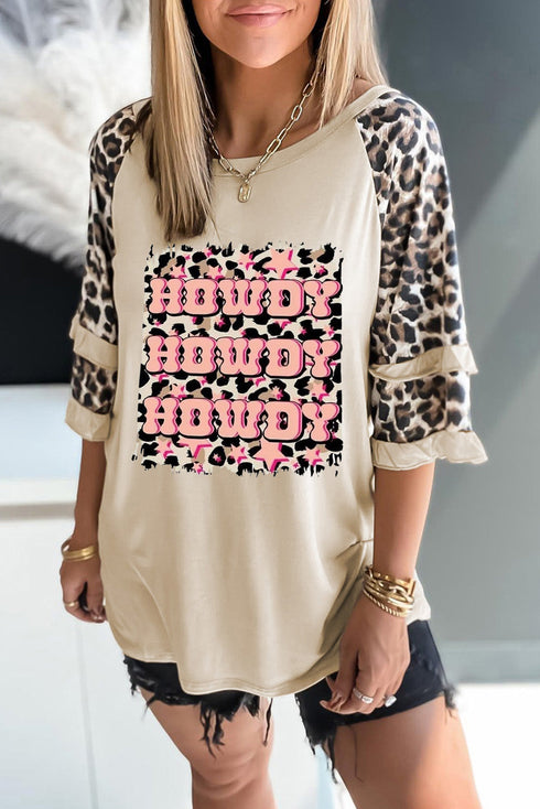 Western Graphic Ruffled Hem Three Quarter Sleeve Tee